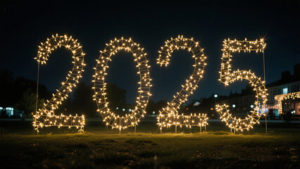 Celebrate 2025 New Year's Eve with vibrant light display and festive cheer outdoors