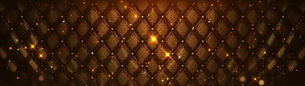 Royal Thai / Southeast Asian Pattern Background with Gold Lines and Glittering Particles