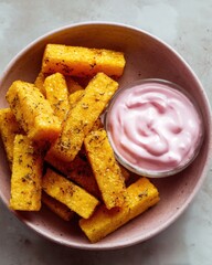 Crispy Polenta Fries with Pink Dip.