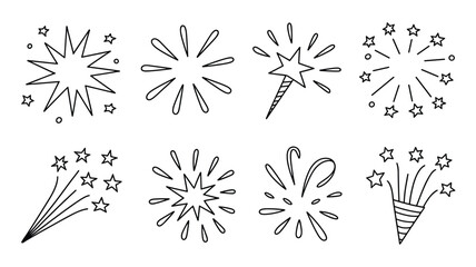 Hand drawn firecrackers fireworks doodle illustration celebration party design elements for new year holiday