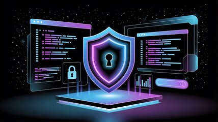Digital concept illustration of a DJ mixer and headphones with electronic light on a screen display for internet music communication