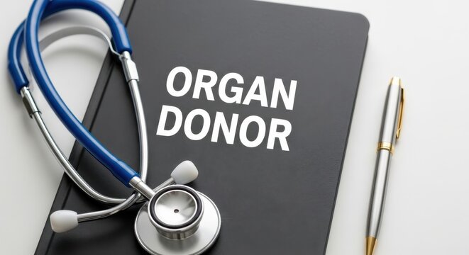 Essential organ donor information with medical stethoscope and elegant pen.