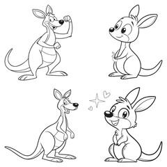 Set cartoon kangroo line art and illustrator eps 10