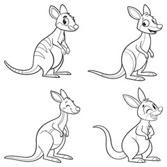 Set cartoon kangroo line art and illustrator eps 10