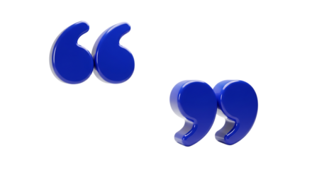 Blue 3d quotation mark symbol isolated on transparent background