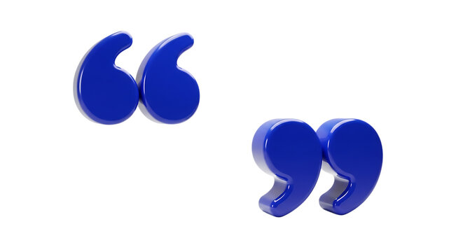 Blue 3d quotation mark symbol isolated on transparent background