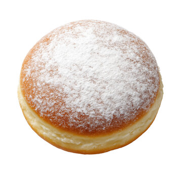 Doughnut with powdered sugar on top against a transparent background