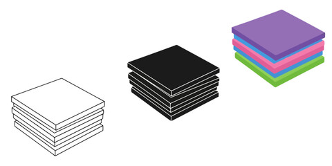 Square Sheets Three styles vector set line art, silhouette and color version 