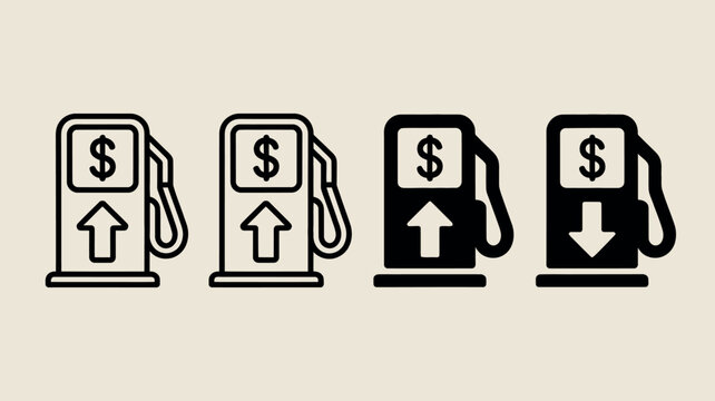 Gas pump icons showing price increase and decrease with dollar sign