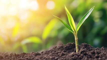 rebirth. Bamboo shoot breaking through the ground after spring rain. gardening catalogs, home-decor guides, botanical posters, designed for home decor and floral branding, used by copywriters.