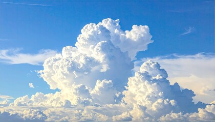 Fluffy White Clouds Billowing Against Blue Sky Background in Bright Sunlight and Peaceful Daytime Atmosphere Detailed Cloudscape Scenic View