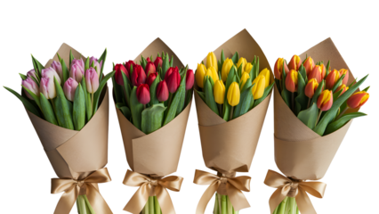 Colorful tulip bouquets isolated on transparent background isolated on transparent background
