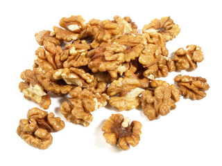 Shelled Walnuts on white Background