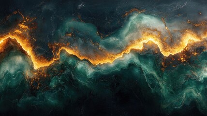 Abstract ocean waves with fiery light