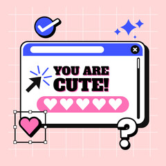 Retro computer interface cute love banner template design vector