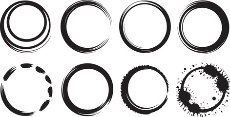 Collection of hand drawn circle elements for design in black color