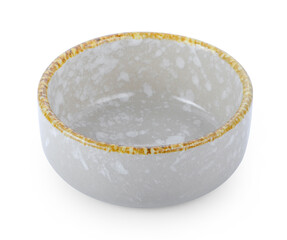 Handmade ceramic bowl isolated on white.