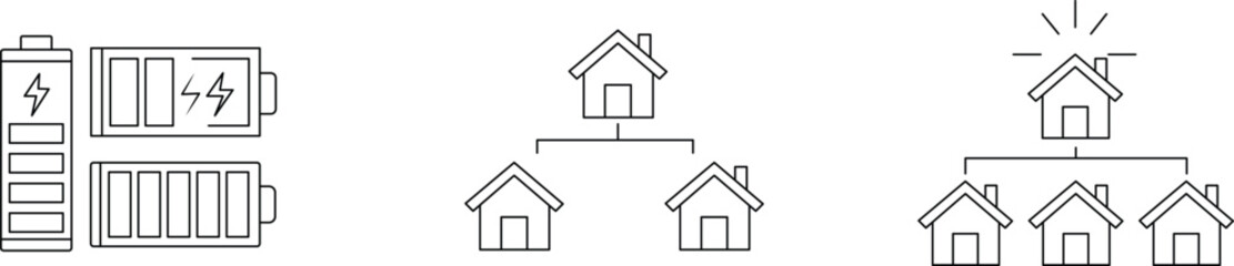 Concept of energy distribution with batteries and houses isolated on renewable energy and power supply concept