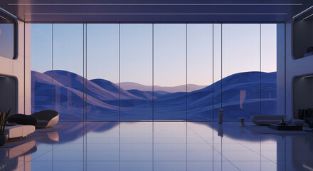 Minimalist Architectural Interior with Desert Landscape View