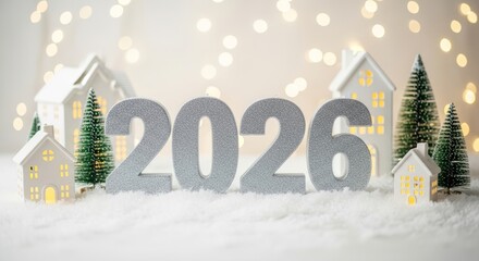 Anticipating 2026 a cheerful new year scene with winter village and shining lights