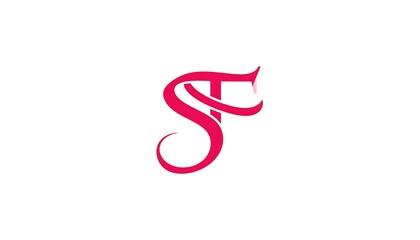 Intertwined cursive letters "S" and "F" in a vibrant pink against a stark white background, creating an elegant monogram