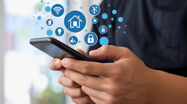 Smart Home Management Controlling Devices via Smartphone - Powered by Adobe