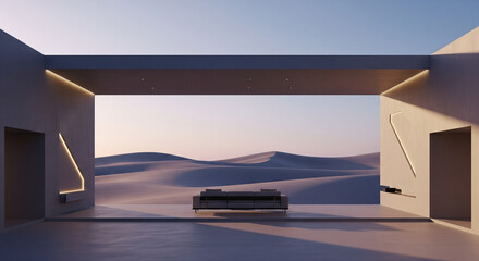 Minimalist Architectural Interior with Desert Landscape View