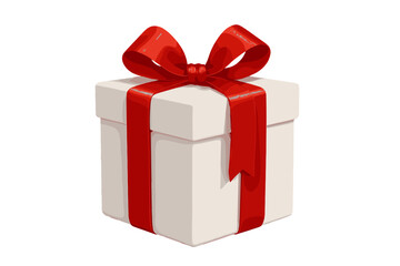 Red Ribbon Gift. White gift box adorned with a vibrant red ribbon and bow. The box is elegantly wrapped, exuding a sense of anticipation and celebration. The. Vector illustration