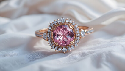luxury precious pink white gemstone for jewelry on white fashion background : Generative AI