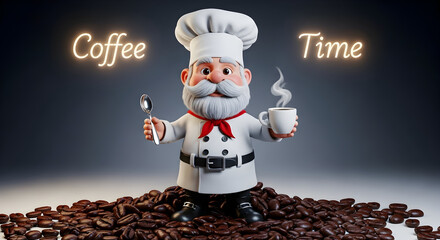 Cute Chef Gnome with Coffee – Coffee Time 3D Illustration