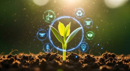 Young plant growing at sunlight. Environment and ecology concept. Sources for renewable, sustainable development.