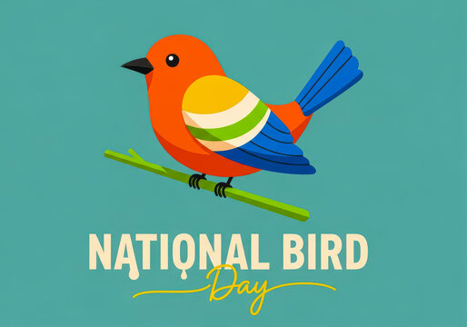 Celebrate national bird day with this adorable illustration of a colorful bird perched on a branch, perfect for raising awareness and appreciation