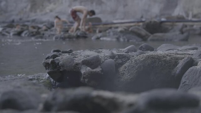 Ischia island fumaroles natural hot steam from the ground, Sorgeto bay