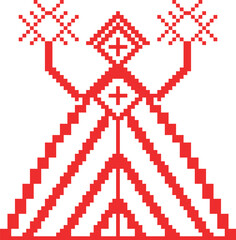 Radovnitsa with candles. Embroidered Belarusian national pattern. Red stylized folk Slavic patterns. Vector illustration.