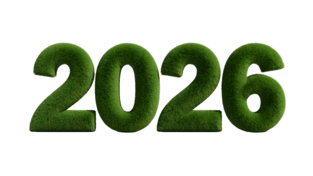 The year 2026 spelled out in green grass isolated on transparent background isolated on transparent background