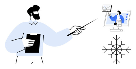 Business training. Business training concepts with professional presenting data and statistics on screen. Business training key in virtual teamwork and corporate communication. For education