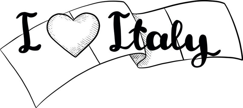 Illustration of Various Types of Italian Food in black and white engraving style. Perfect for menu decorating, packaging or printing