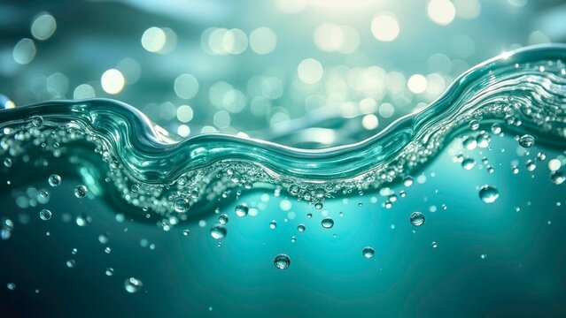 Natural abstract scenery of green water waves with light spots - Powered by Adobe