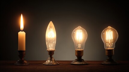 chronological. Evolution of light sources from candle flame to modern illumination in chronological sequence. symbolizing life milestones and joyful moments.