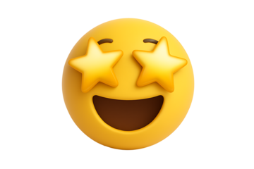 Excited emoji face with star eyes isolated on black background joyful happy emoticon expressing enthusiasm love admiration success and entertainment social media chat icon