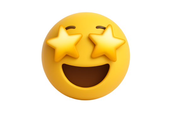 Excited emoji face with star eyes isolated on black background joyful happy emoticon expressing enthusiasm love admiration success and entertainment social media chat icon - Powered by Adobe