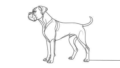 A linear artwork depicts a stately canine in profile, showcasing its muscular physique and alert posture with continuous lines