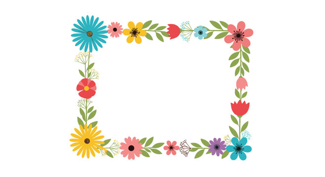 Beautiful rectangular frame made of colorful flowers and green leaves creating a cheerful and decorative border for invitations. - Powered by Adobe