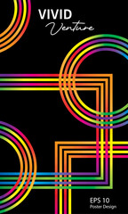 Vibrant Gradient Line Poster design template with Modern Abstract  neon Geometric Shapes,