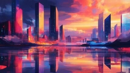 Cityscape with sunset