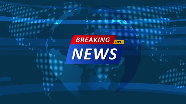 Breaking News Template intro for TV broadcast news show program with 3D breaking news text and badge, cyber and futuristic style. Motion graphics of news background