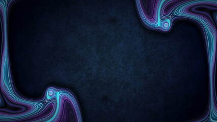 Dark Navy Blue Background with Vibrant Neon Swirls and Psychedelic Fluid Art Corners for Modern Technology and Futuristic Graphic Design