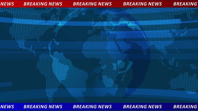 Breaking News Template intro for TV broadcast news show program with 3D breaking news text and badge, against global spinning earth cyber and futuristic style. Motion graphics of news background.