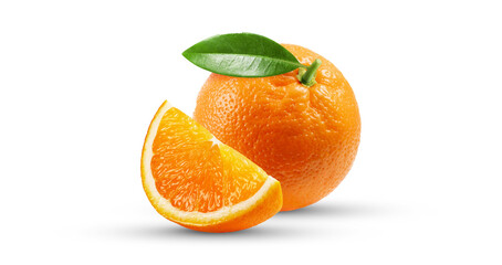 Fresh Orange with a Slice on White Background