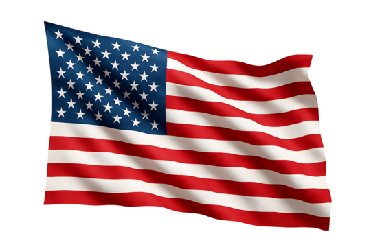 United states of america national flag brightly colored red white and blue fabric waving on a clean background